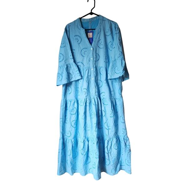ChouYatou Summer Dress XL Romantic Flirty Boho Maxi Flowy Swing Lined Eyelet - Picture 1 of 9